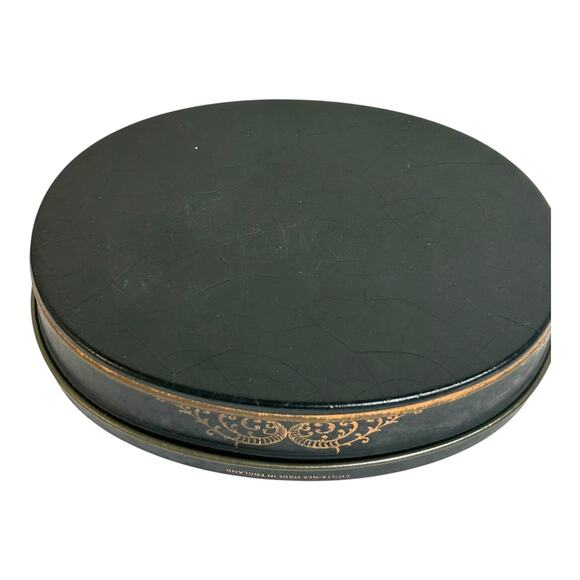 Vintage Black and Gold Floral Made in England Metal Tin Vanity Decor Storage - Picture 6 of 8